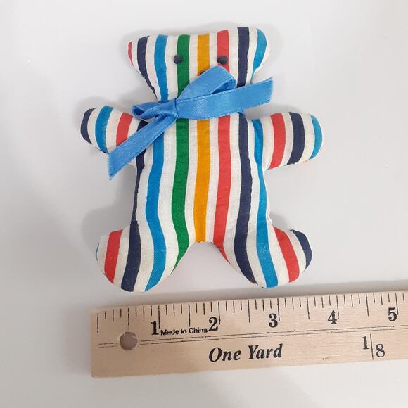 Vintage 80s Handmade Mini Flat Teddy Bears Plush 6 pc Hand Sewn Crafty Ornaments - Picture 6 of 6